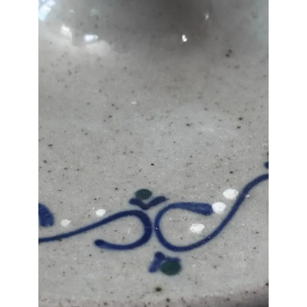 Great Bay Pottery Dover NH Candle Holder with Handle Blue & Green Design Country
